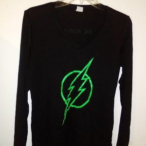 Green Lightning womens LS vneck black athletic top SZ M